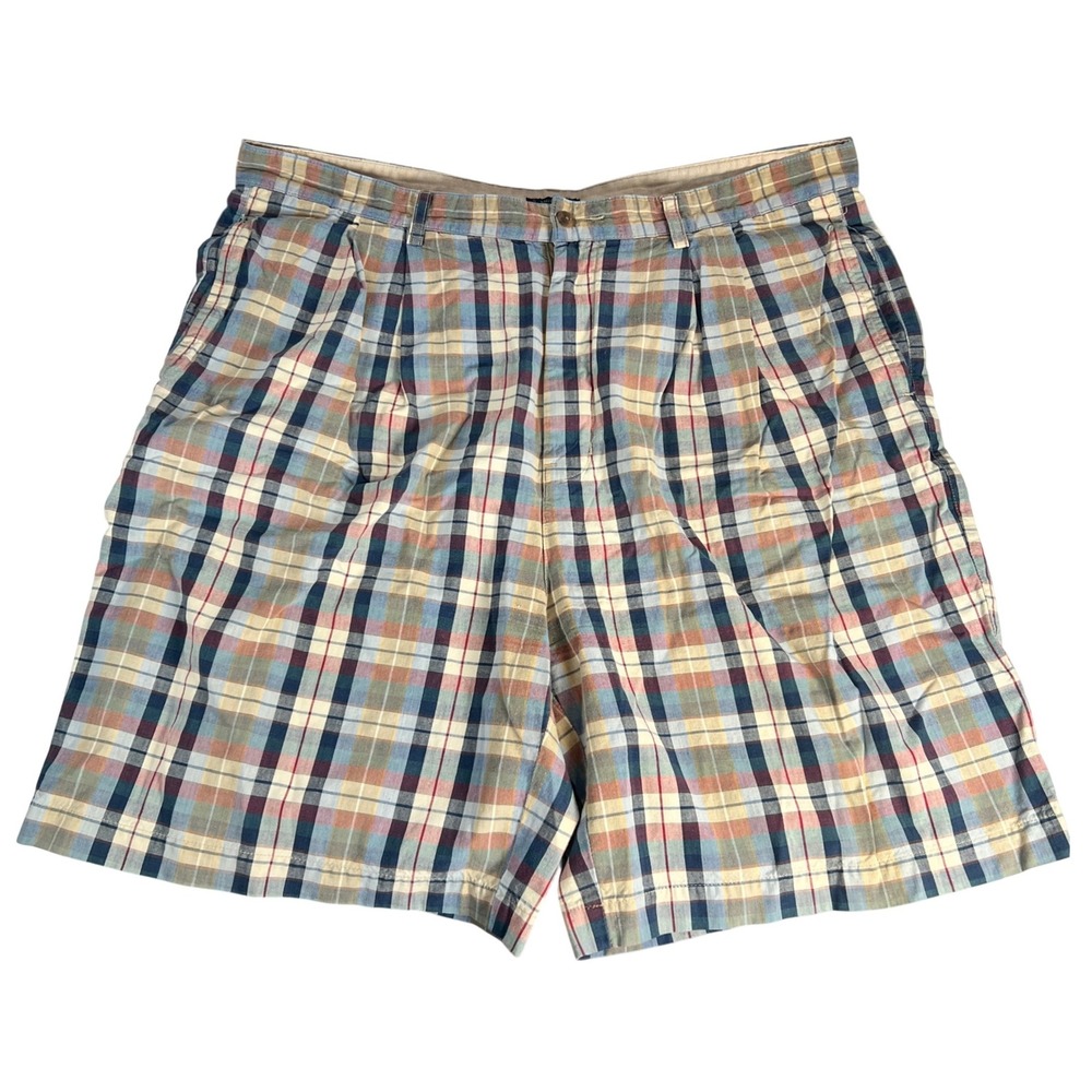 Chaps Ralph Lauren Shorts Mens 38 Multicolor Plaid Pleated Cotton Vintage